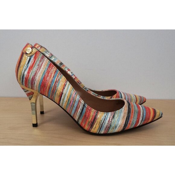 J.Renee Shoes - J. Renee Bryanne Multicolor Metallic Striped Fabric Uper High Heels Size 7.5M